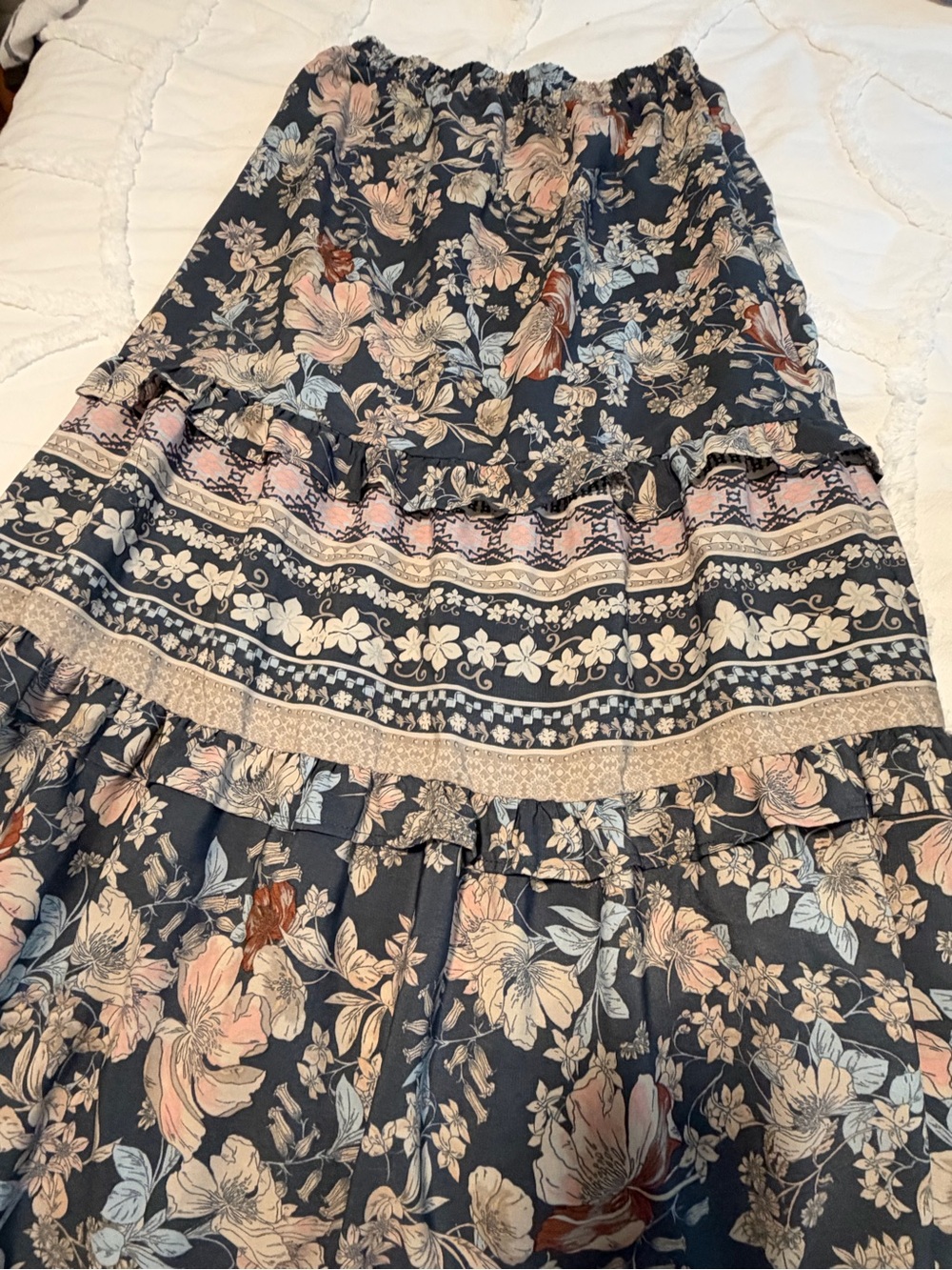 Sienna Sky Navy Maxi Skirt with Blush Floral Print
